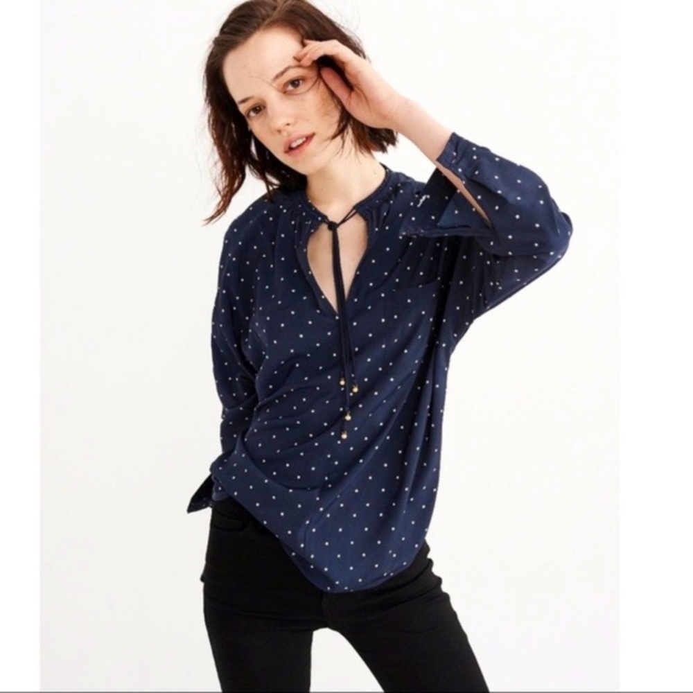 NWT Abercrombie & Fitch Navy Blue Star Blouse Shirt Long Sleeve XS